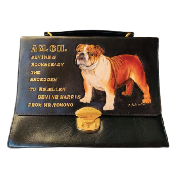 Vintage Handbags - VINTAGE Unique Leather Handbag Purse AKC Bulldog